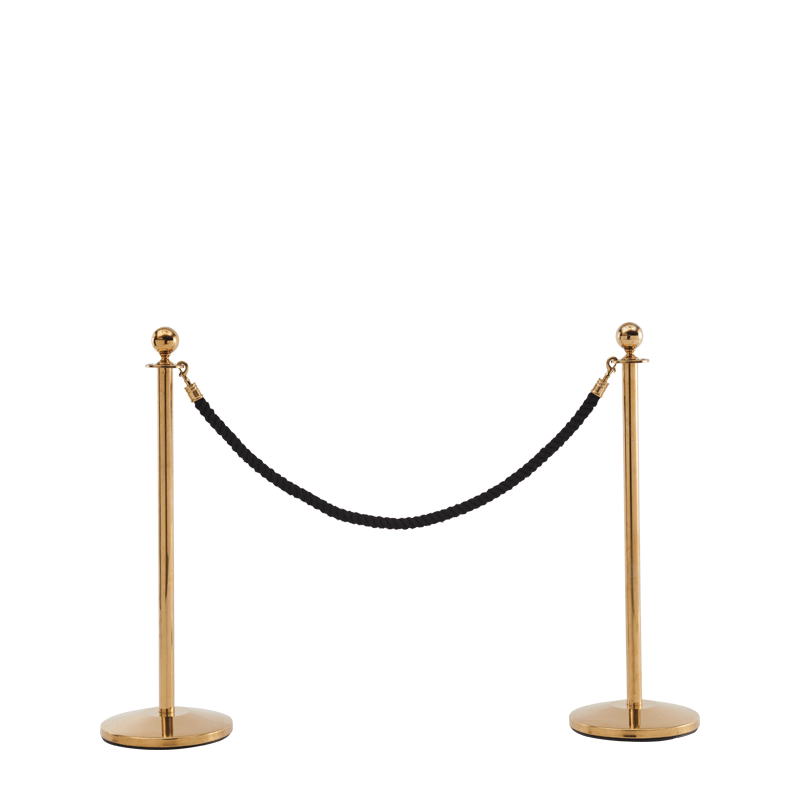 Stanchion in Gold Brass with Black Rope