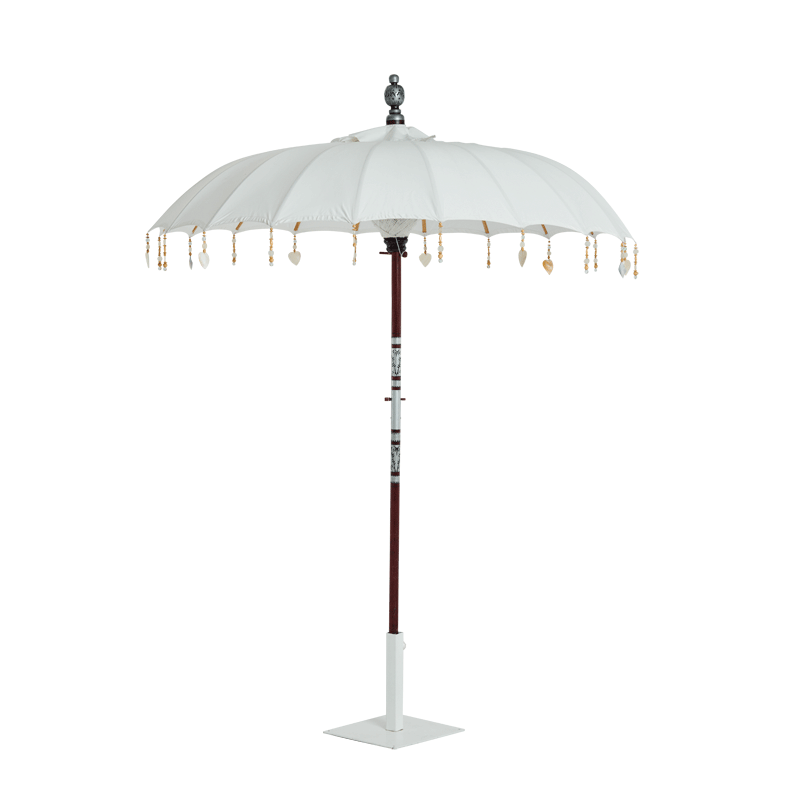 Garden Umbrella White with tassels and heart ornaments