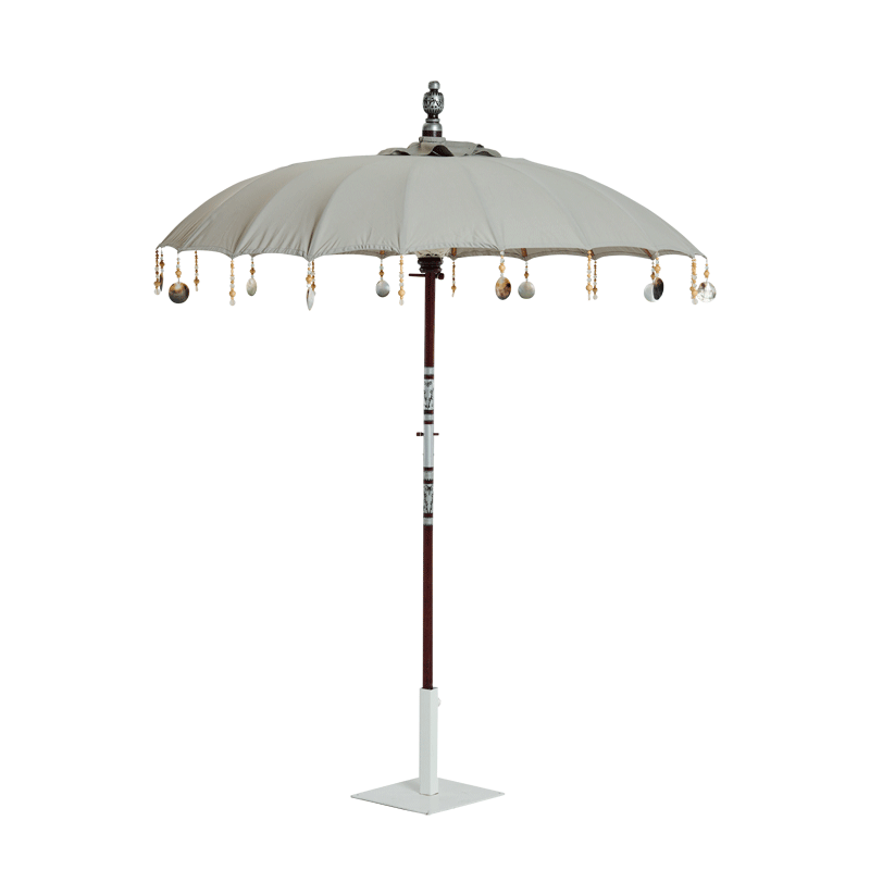 Garden Umbrella Oyster Grey with tassels and shell ornaments