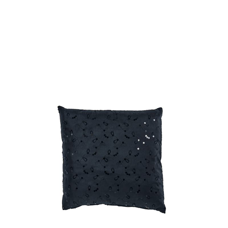 Medium Black Satin Cushion with Sequins