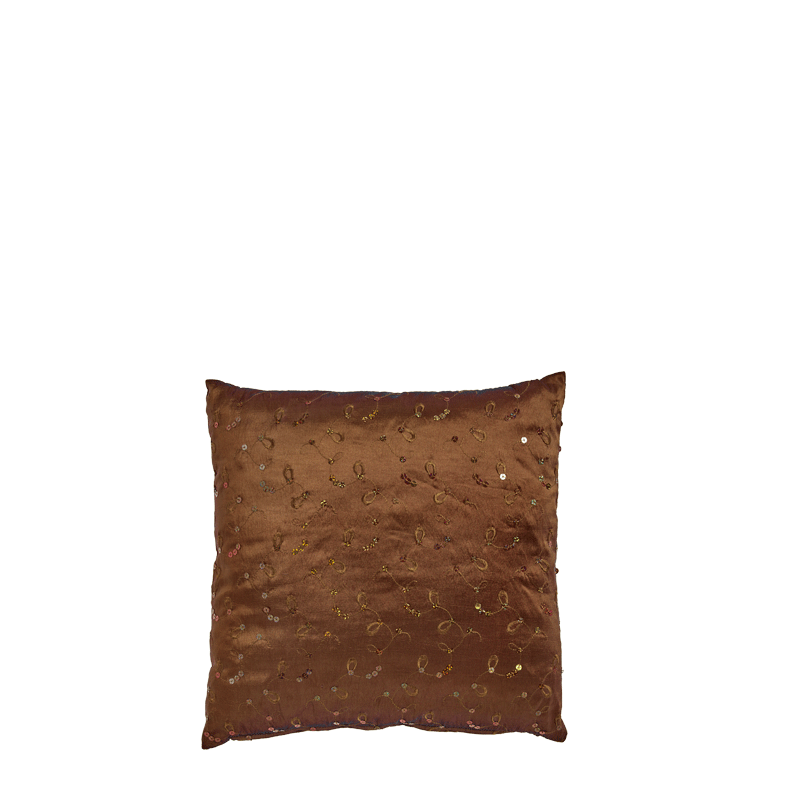 Medium Brown Satin Cushion with Sequins