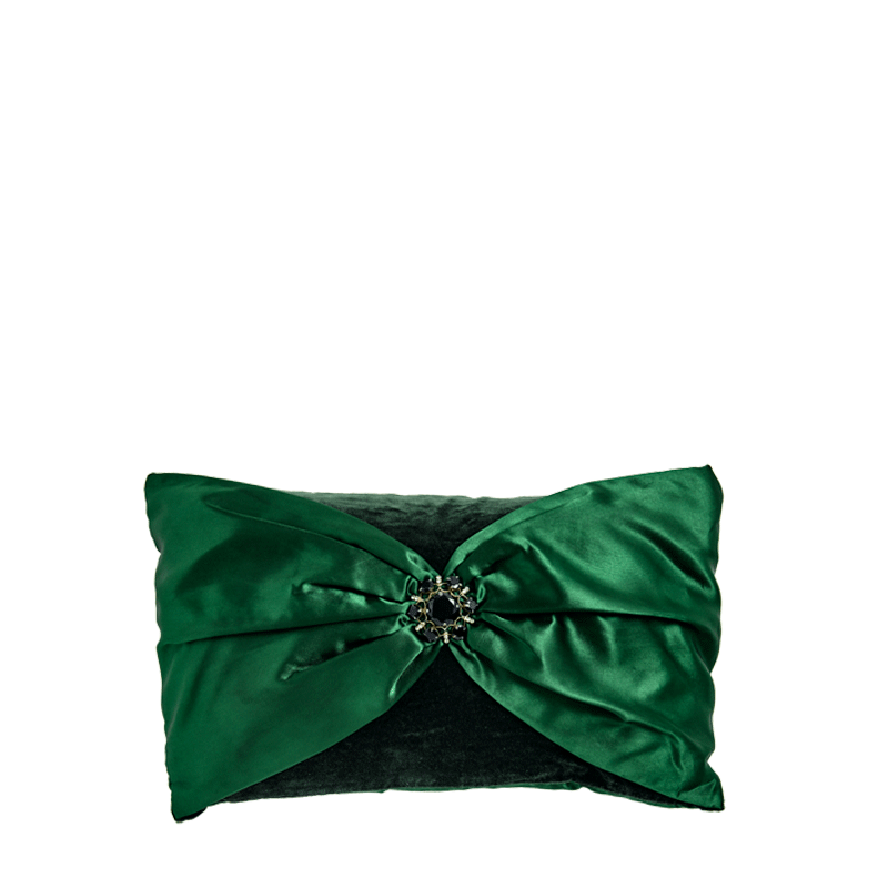 Emerald Velvet Cushion with Silk Bow