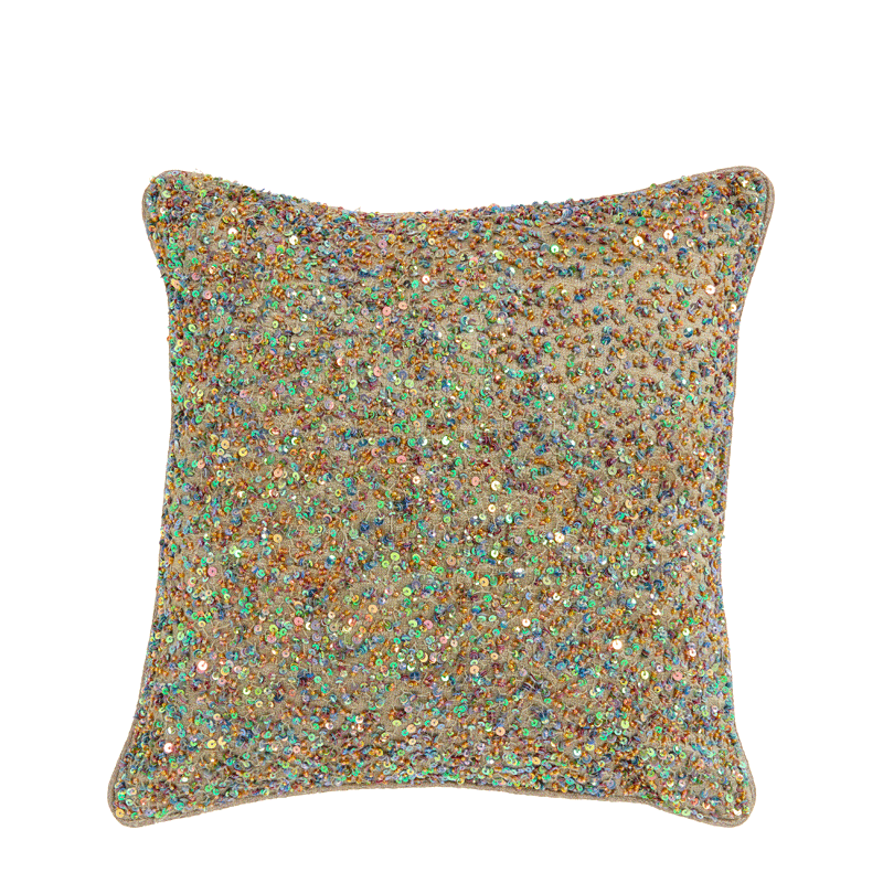 Metallic Silk Cushion with Multi-coloured sequins