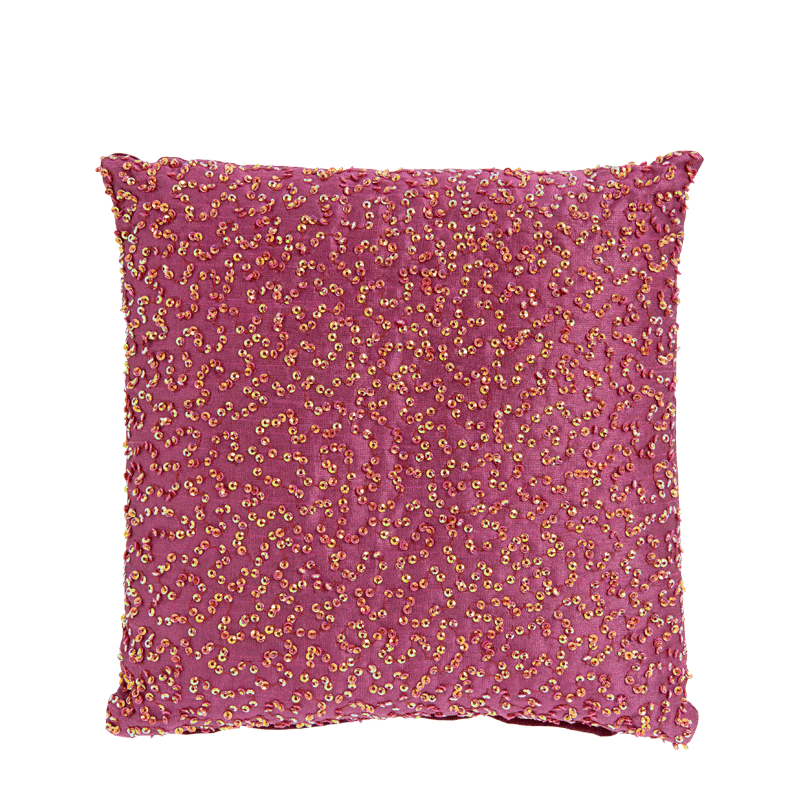Pink Silk Cushion with Multi Coloured Sequins