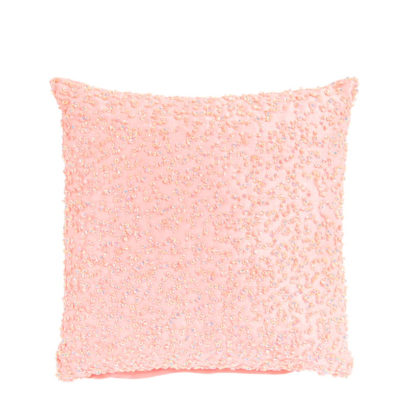 Pale Pale Pink Silk Cushion with Multi Coloured Sequins