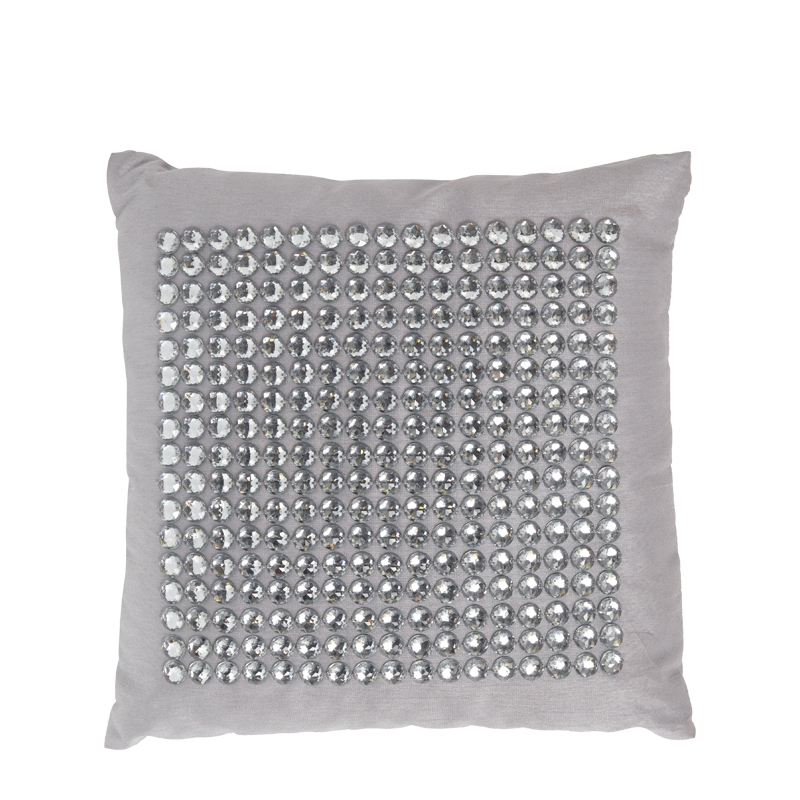 Taupe Silk Cushion with Silver Jewels