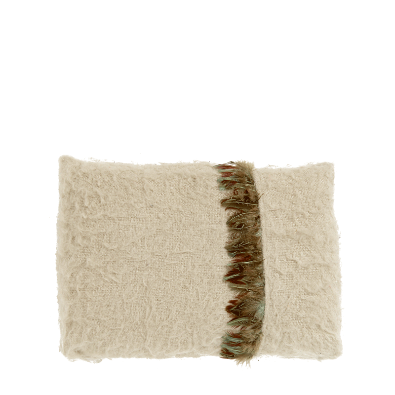 Ivory Fluffy Cushion with Feathers