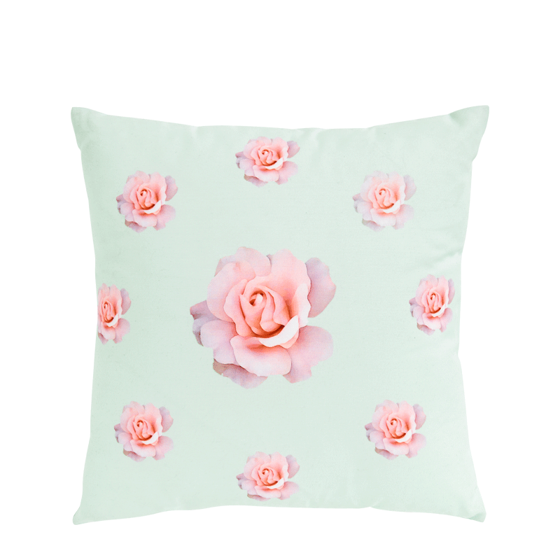 Turquoise Cushion with Rose print