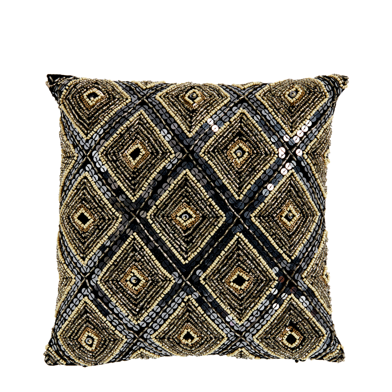 Grey Cushion with Geometric Sequin