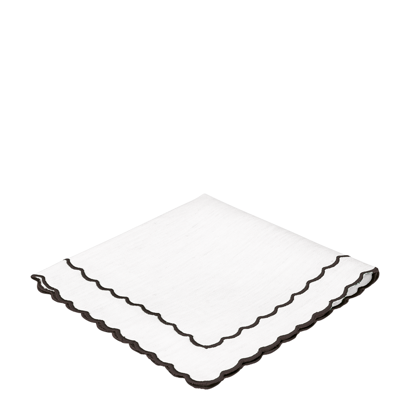White Scallop Napkin with Black Thread