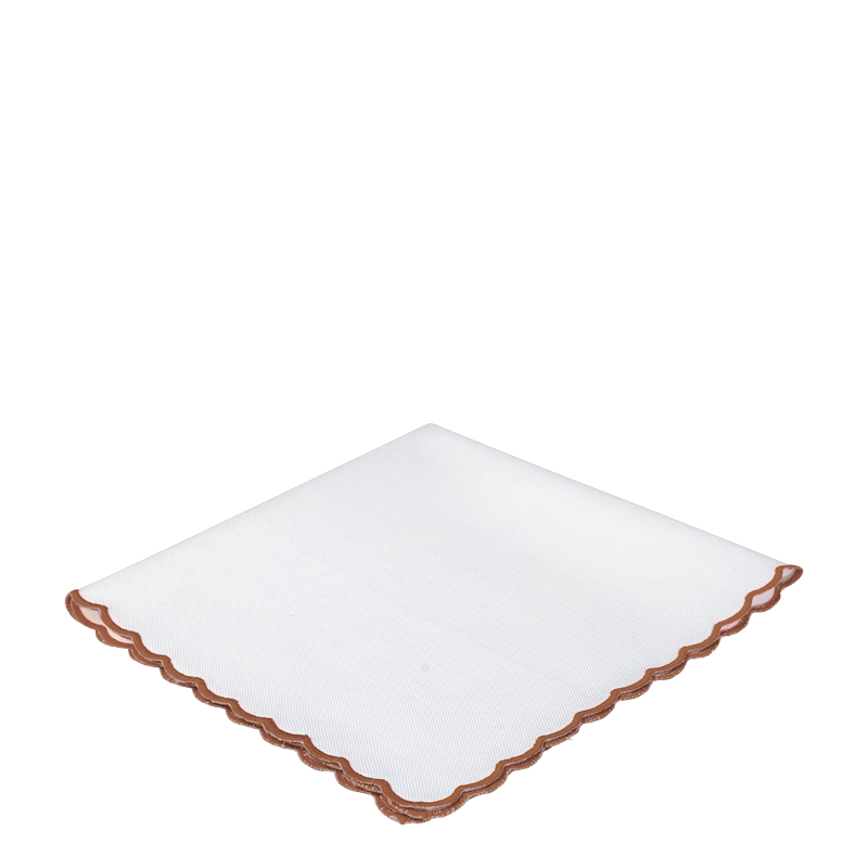 White Scallop Napkin with Brown Thread