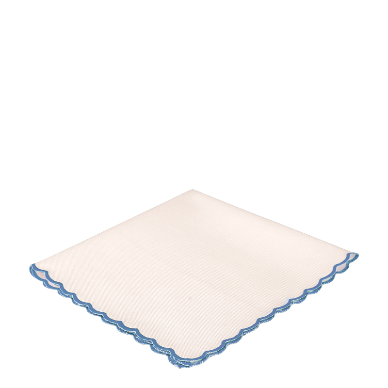 Beige Scallop Napkin with Blue Thread