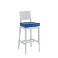 Porcino Bar Stool in White with Blue Seat Pad