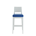 Porcino Bar Stool in White with Blue Seat Pad
