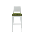 Porcino Bar Stool in White with Chartreuse Green Velvet Seat Pad