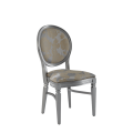 Chandelle Chair in Silver with Damask Moonshine Seat Pad