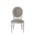 Chandelle Chair in White with Damask Moonshine Seat Pad