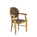 Chandelle Armchair in Gold with Damask Taupe Seat Pad