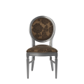 Chandelle Chair in Silver with Damask Taupe Seat Pad