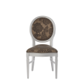 Chandelle Chair in White with Damask Taupe Seat Pad