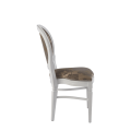 Chandelle Chair in White with Damask Taupe Seat Pad