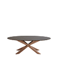 Cognac Coffee Table with Oval Brown Marble Top