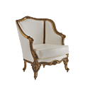 Orville Armchair in Gold Frame with White Leather Seat Pad