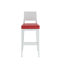 Porcino Bar Stool in White with Red Seat Pad