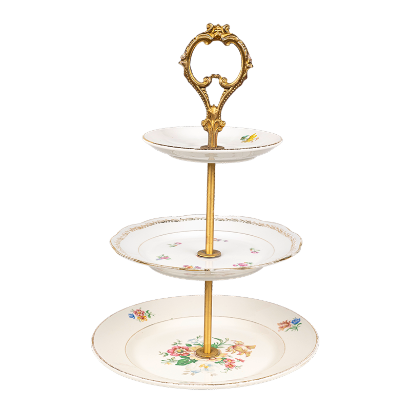 Vintage flowery Cake stand 3 tiers Ø 23-25 cm H 30-35 cm