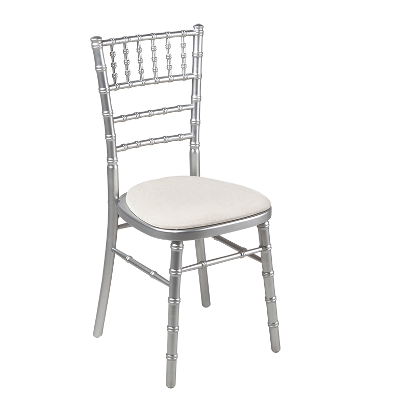 Bamboo Chair in Silver with White Vinyl Seat Pad