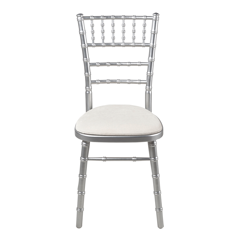 Bamboo Chair in Silver with White Vinyl Seat Pad