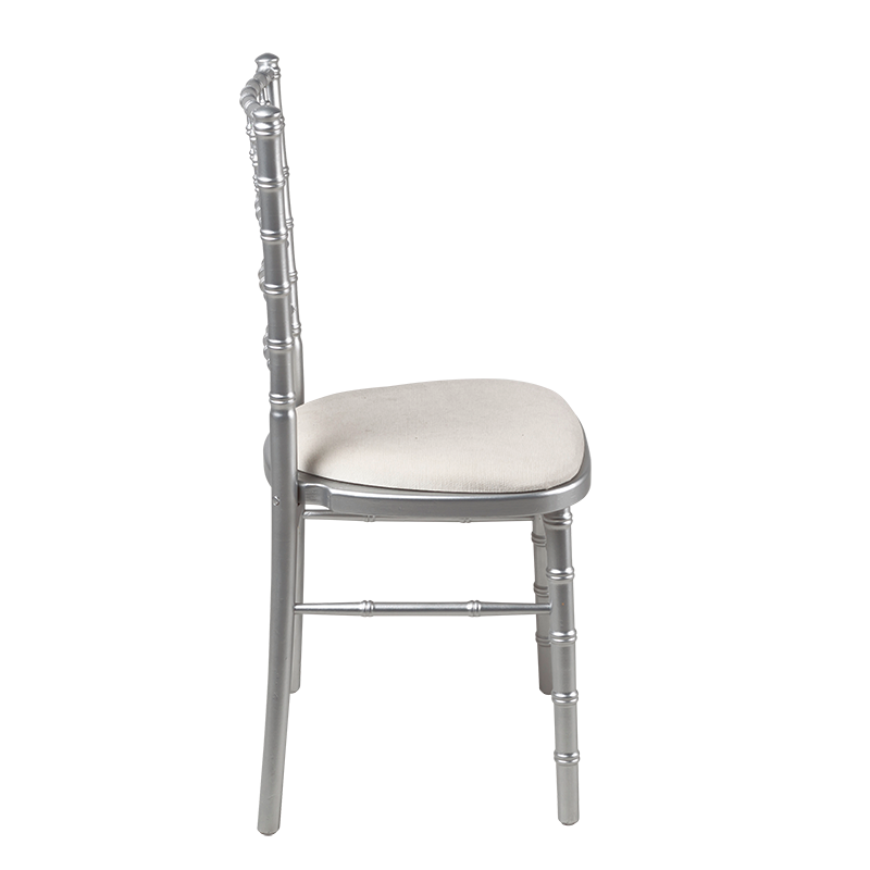 Bamboo Chair in Silver with White Vinyl Seat Pad