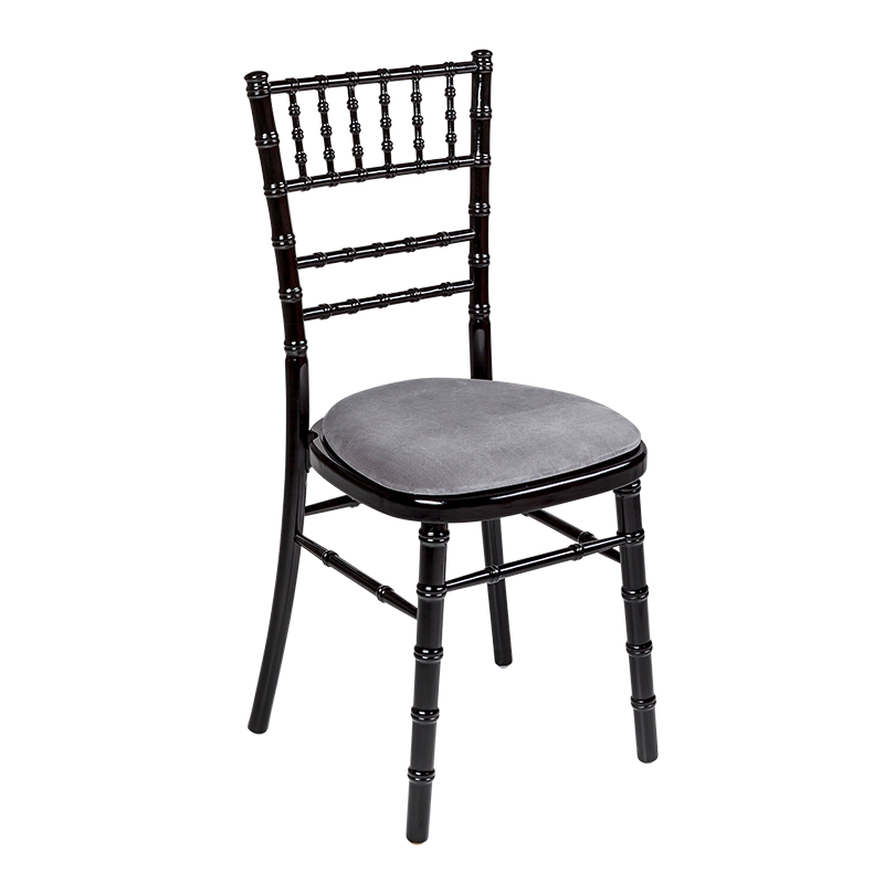 Bamboo Chair in Black with Silver Velvet Seat Pad