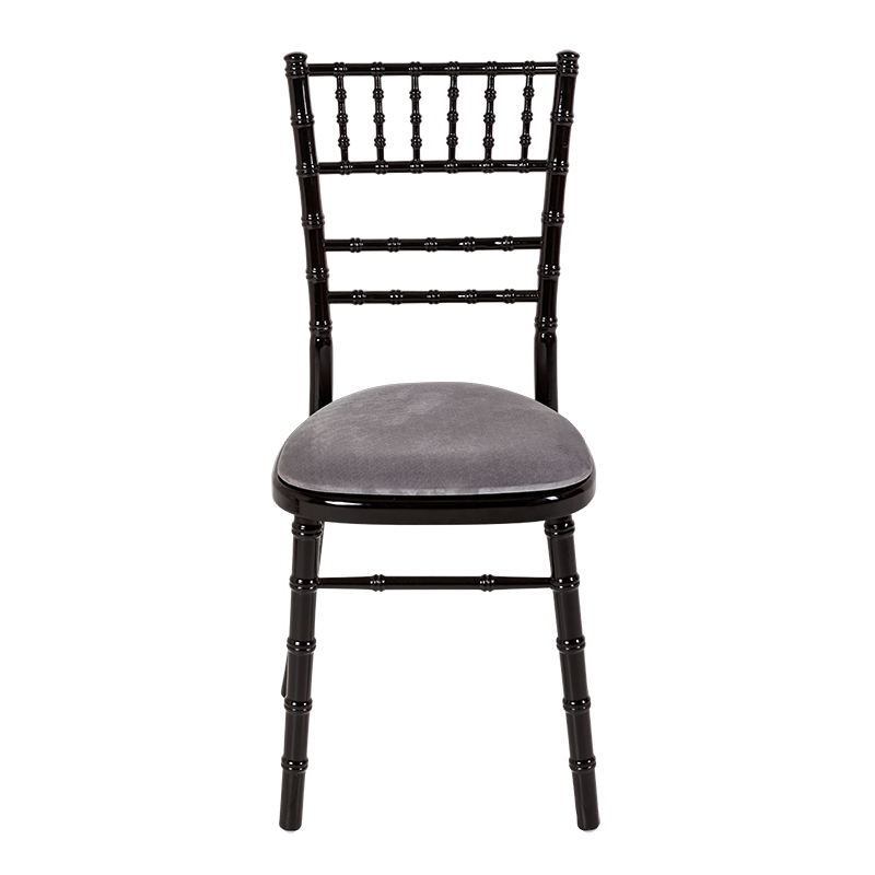 Bamboo Chair in Black with Silver Velvet Seat Pad