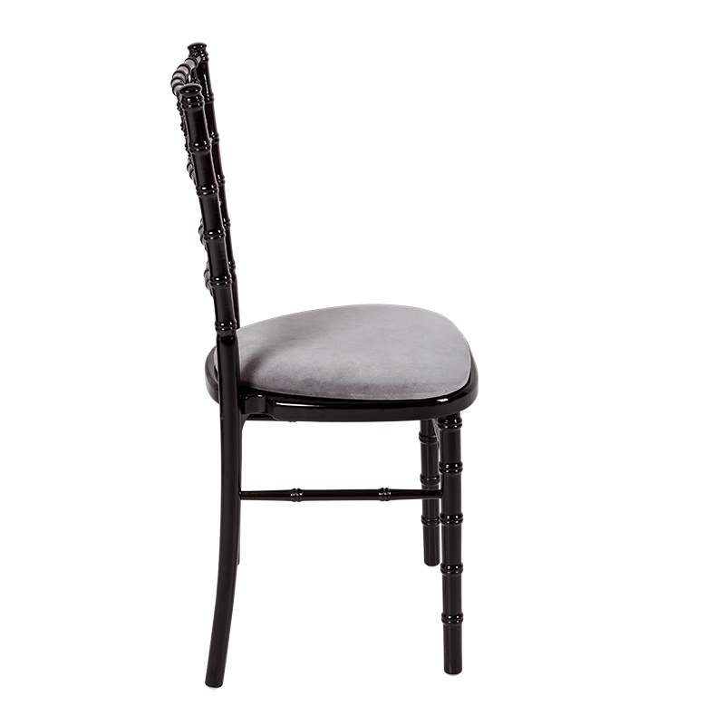 Bamboo Chair in Black with Silver Velvet Seat Pad