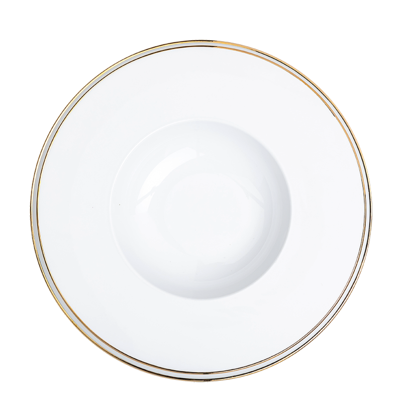 Plane Dessert Plate with Gold Thread  Ø 27 cm Container Ø 15 cm