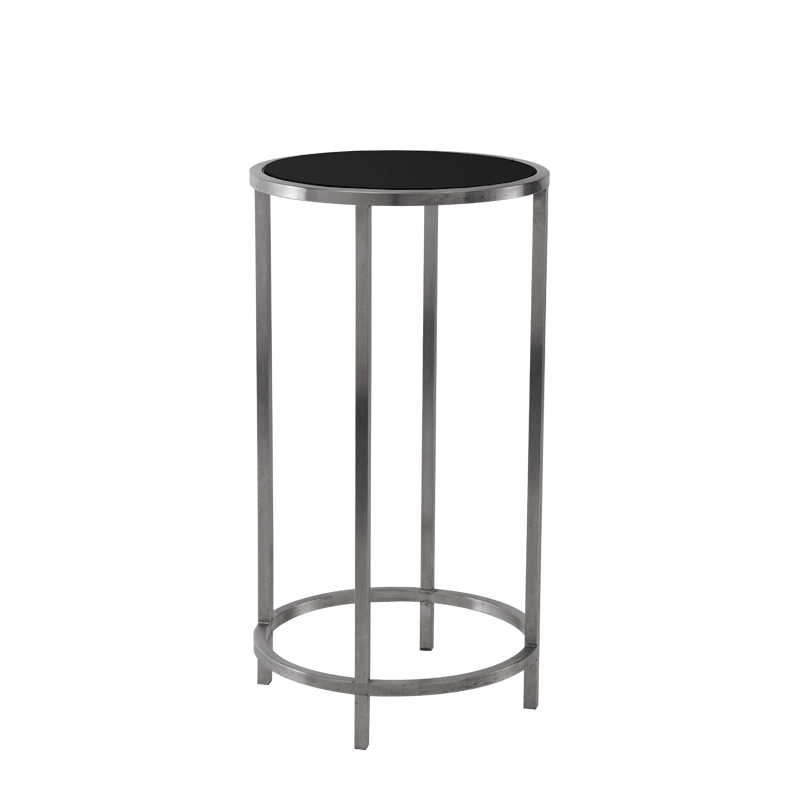 Unico Round Poseur Table with Stainless Steel Frame and Black Top
