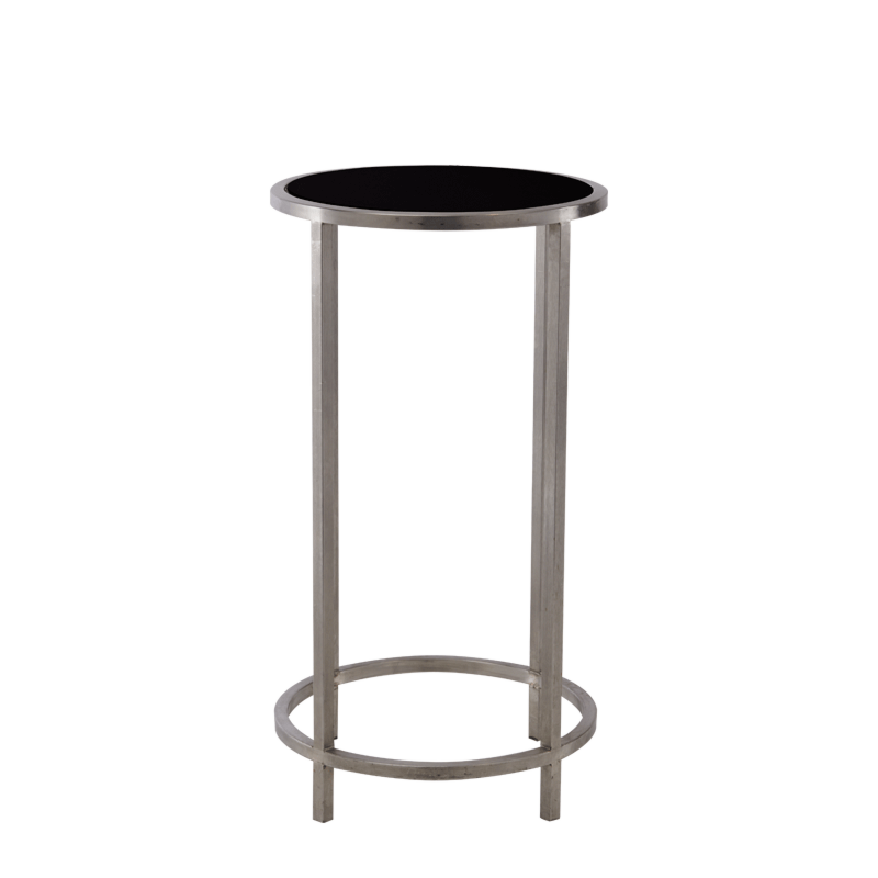 Unico Round Poseur Table with Stainless Steel Frame and Black Top