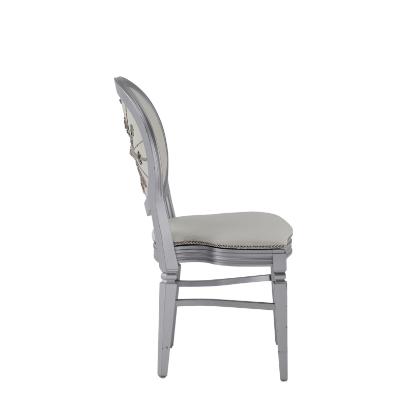 Chandelle Chair in Silver with Anastasia Collect. Silver Seat Pad