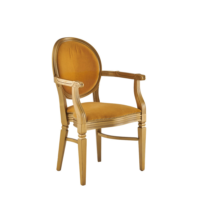 Chandelle Armchair in Gold with Amber Velvet Seat Pad