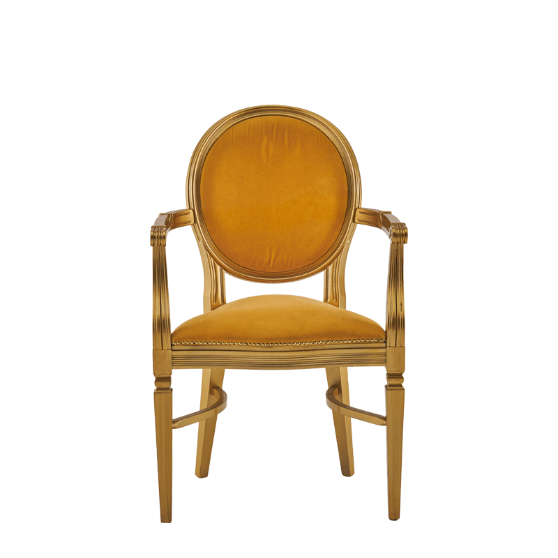Chandelle Armchair in Gold with Amber Velvet Seat Pad