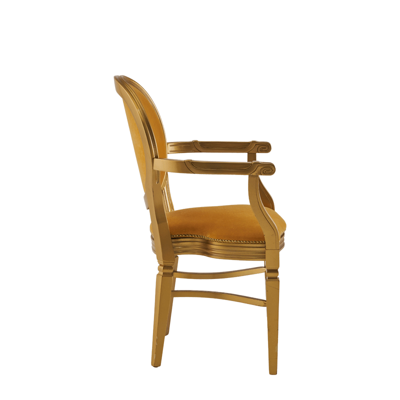 Chandelle Armchair in Gold with Amber Velvet Seat Pad