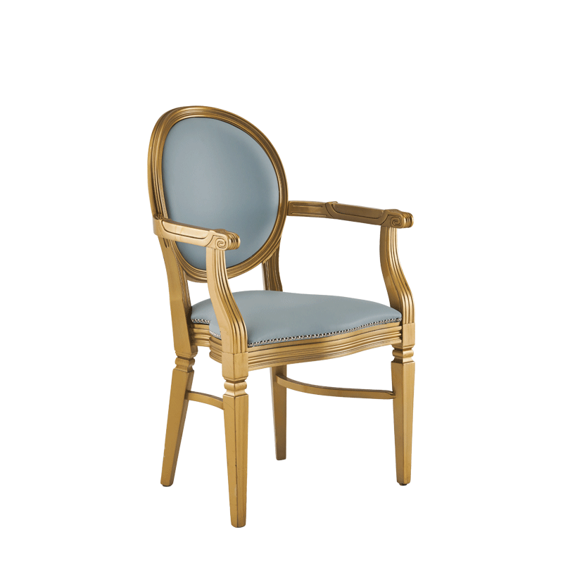Chandelle Armchair in Gold with Babyblue Seat Pad