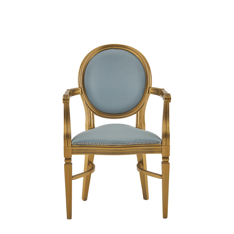 Chandelle Armchair in Gold with Babyblue Seat Pad
