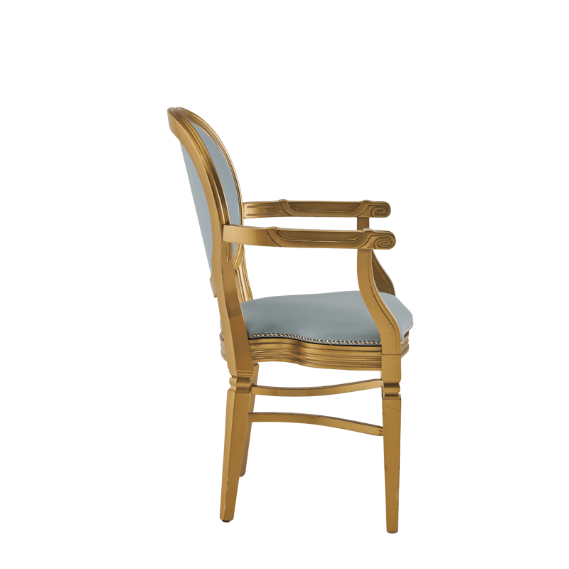 Chandelle Armchair in Gold with Babyblue Seat Pad