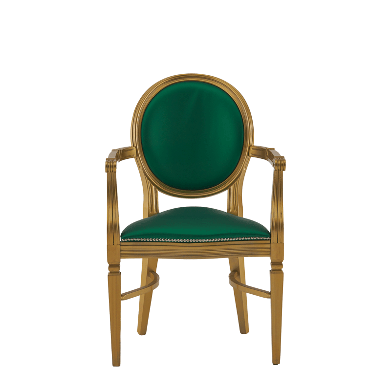Chandelle Armchair in Gold with Emerald Green Seat Pad