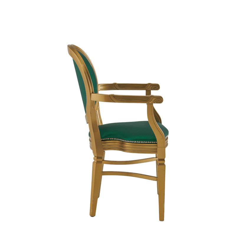Chandelle Armchair in Gold with Emerald Green Seat Pad