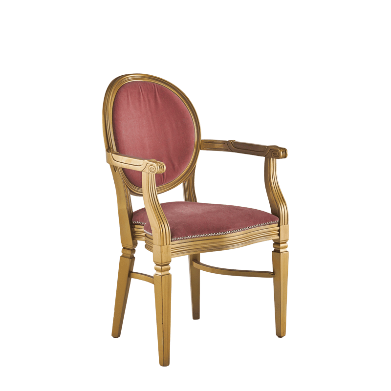 Chandelle Armchair in Gold with Rose Pink Velvet Seat Pad