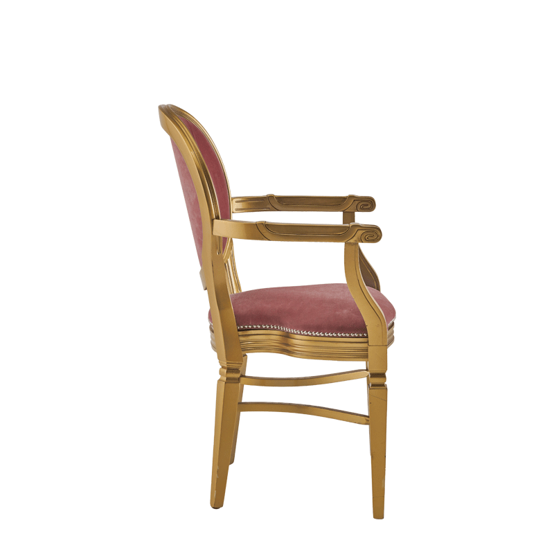 Chandelle Armchair in Gold with Rose Pink Velvet Seat Pad