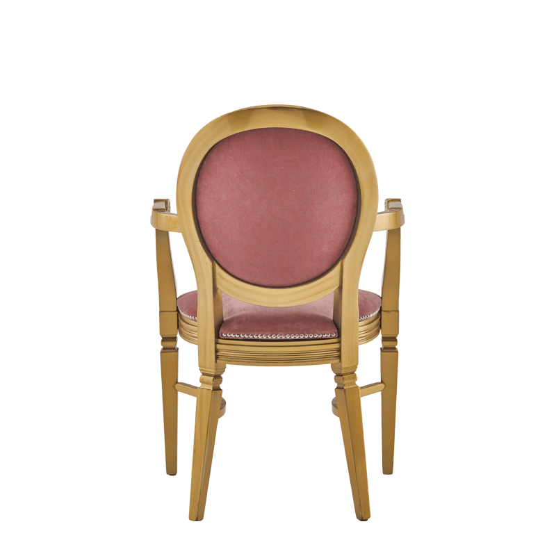 Chandelle Armchair in Gold with Rose Pink Velvet Seat Pad